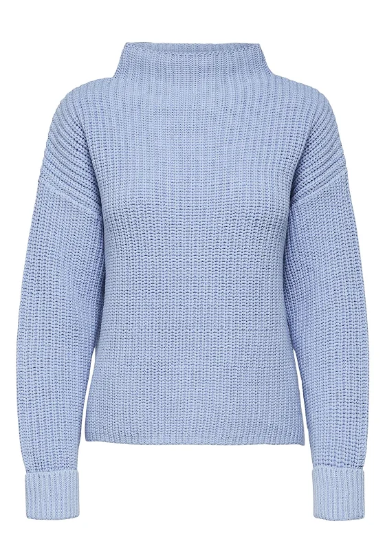 Selected Femme Selma High Neck Knitted Sweater, Cashmere Blue Toggled Drawstring Belted