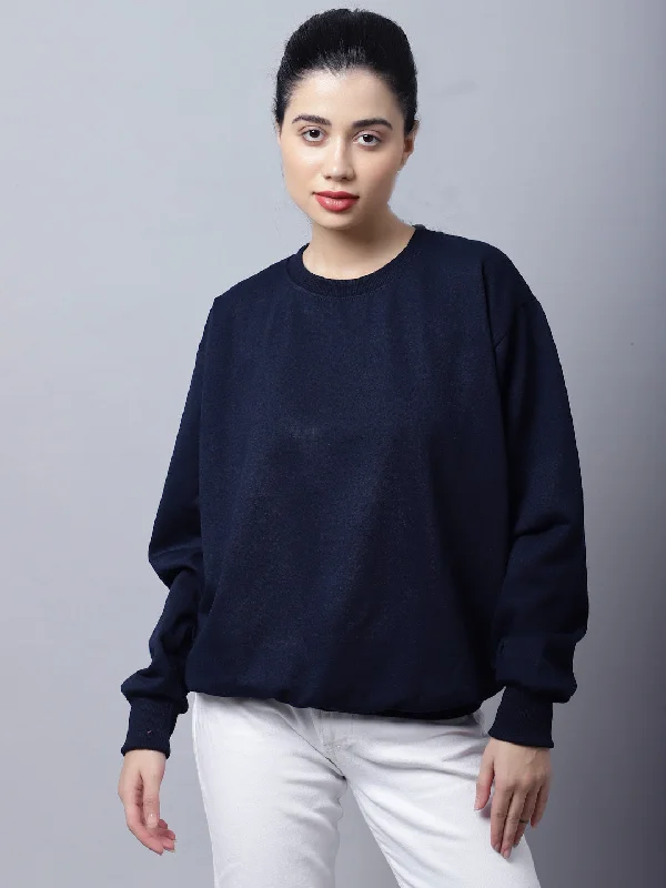 Vimal Jonney Fleece Round Neck Navy Blue Sweatshirt For Women Hoodie Dress Longline Feminine