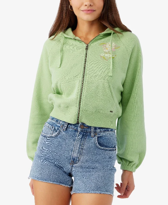 Juniors' Bash Terry Graphic Short Zip Hoodie Hoodie with Rolled Sleeves Casual Relaxed