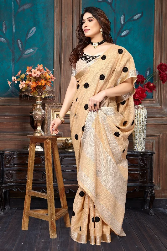 Women Party Wear Embroidery Worked Pure Soft Cotton Silk Saree with Un Stitched Blouse Delicate Bow Blouse