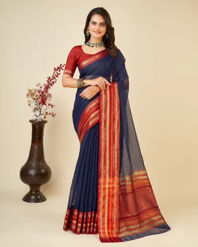 Women Blue Kota Doriya Soft Silk Weaving Work Saree With Un-Stiched Blouse Subtle Shimmer Blouse Women Blue Kota Doriya Soft Silk Weaving Work Saree With Un-Stiched Blouse Subtle Shimmer Blouse