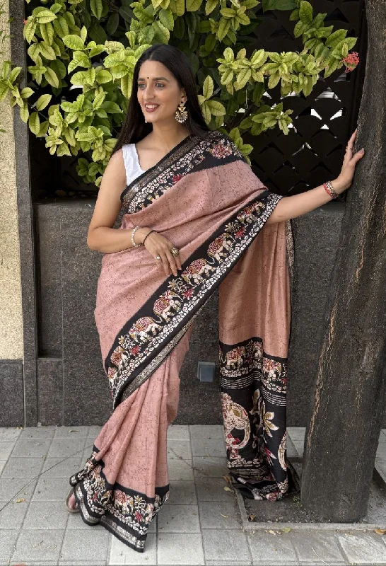 Women Party Wear Printed Creape Silk Saree with Un Stitched Blouse Peter Pan Collar Blouse