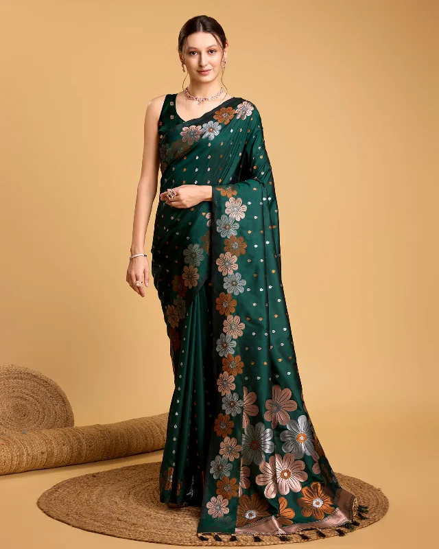 Women Green Pure Jacquard Weaving Work Saree With Un-Stiched Blouse Casual Stripe Blouse Women Green Pure Jacquard Weaving Work Saree With Un-Stiched Blouse Casual Stripe Blouse