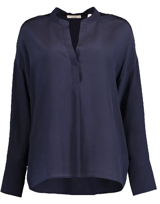 Band Collar Blouse Elegant Silk Blouse