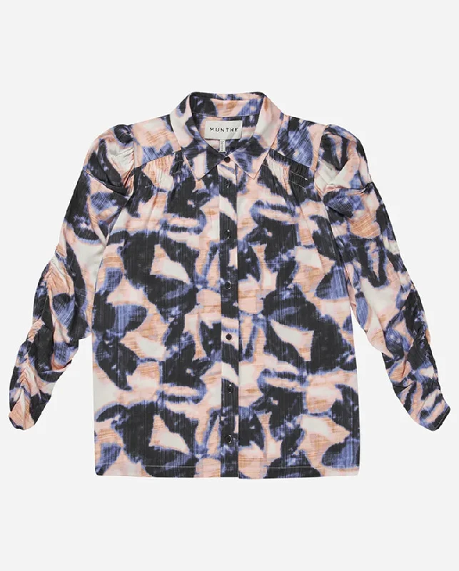 Tiella Graphic Blouse Blue Multi Balloon Sleeve Blouse