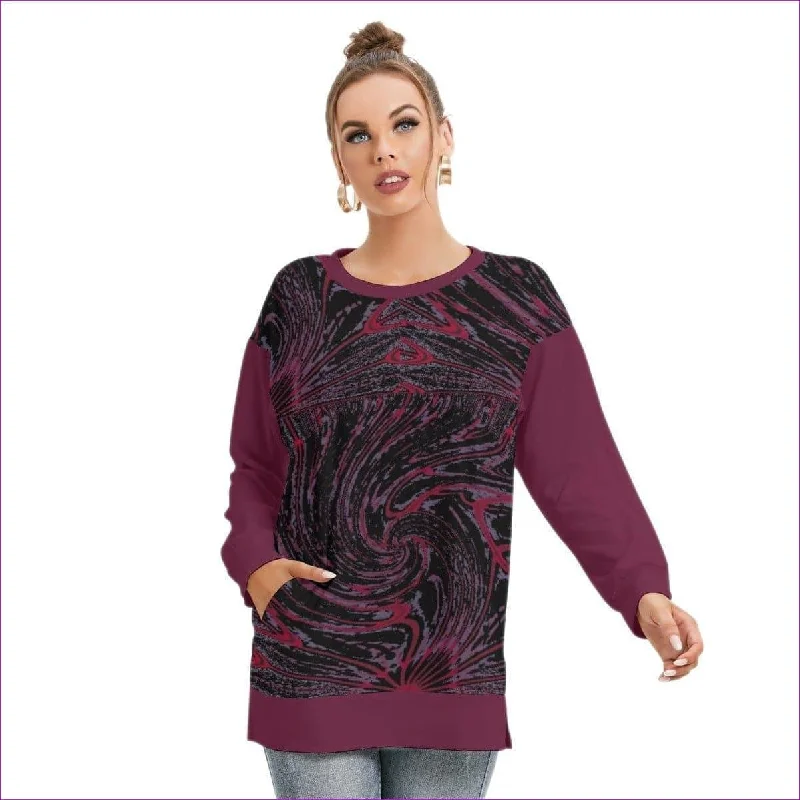 Velvet Women's Side Split O-neck Sweatshirt Hoodie with Tie-Dye Psychedelic Retro