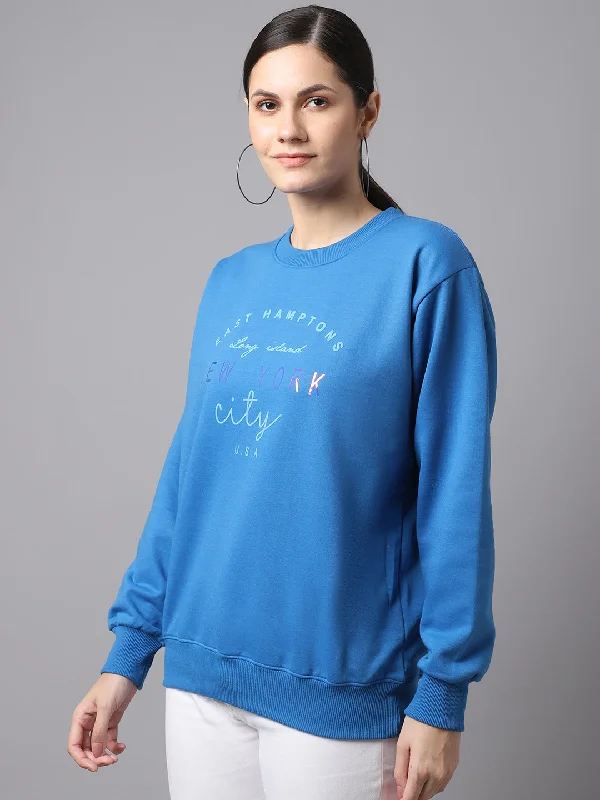 Vimal Jonney Fleece Round Neck Printed Sweatshirt For Women Hoodie with Hem Applique Textured Unique