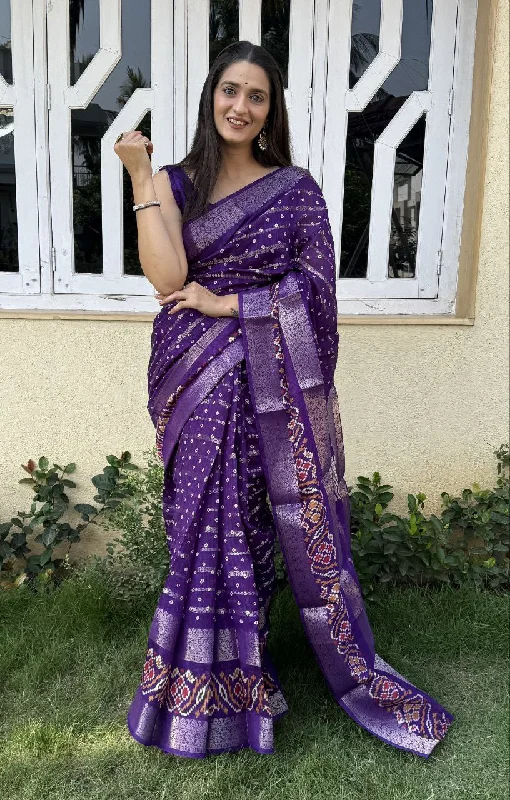 Women Party Wear Foil Printed Candy Cotton Silk Saree with Un Stitched Blouse Lightweight Linen Blouse