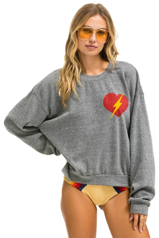 BOLT HEART RELAXED CREW SWEATSHIRT - HEATHER GREY Hoodie with Mesh Breathable Sporty BOLT HEART RELAXED CREW SWEATSHIRT - HEATHER GREY Hoodie with Mesh Breathable Sporty