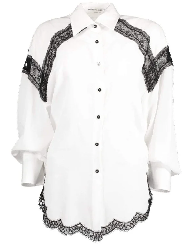 White Long Sleeve Lace Blouse Lightweight Floral Blouse