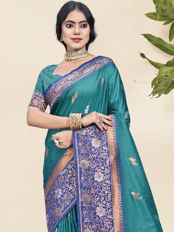 Women Sky Blue Silk Saree With Un Stitched Blouse Everyday Stylish Blouse