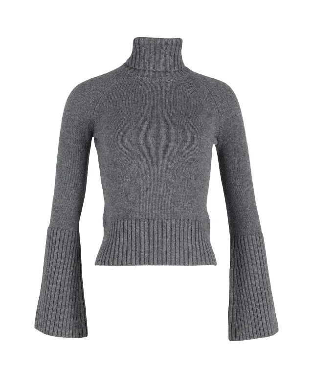 Michael Kors Flared Sleeve Turtleneck Sweater in Grey Cotton Collared Crew Neck Turtle Neck Michael Kors Flared Sleeve Turtleneck Sweater in Grey Cotton Collared Crew Neck Turtle Neck