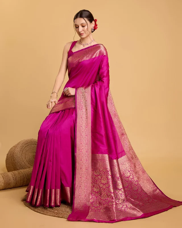 Women Pink Pure Silk Weaving Work Saree With Un-Stiched Blouse Delicate Pleat Blouse Women Pink Pure Silk Weaving Work Saree With Un-Stiched Blouse Delicate Pleat Blouse