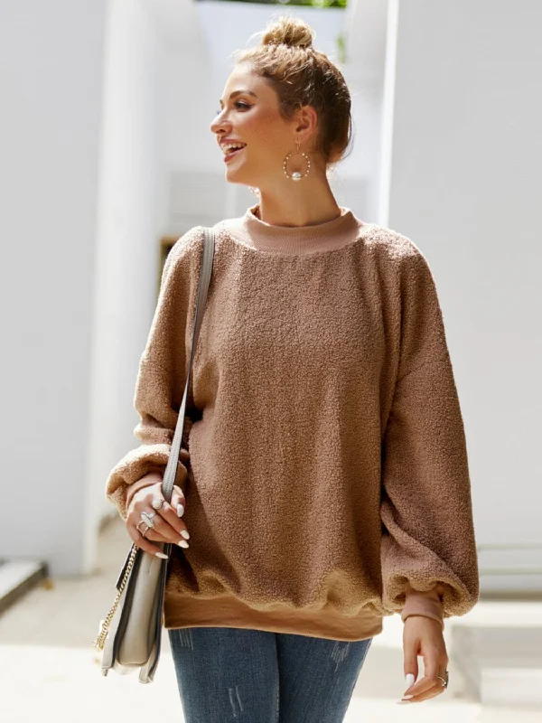 Mock Neck Dropped Shoulder Sweatshirt Hoodie with Reflective Safety Nightwear