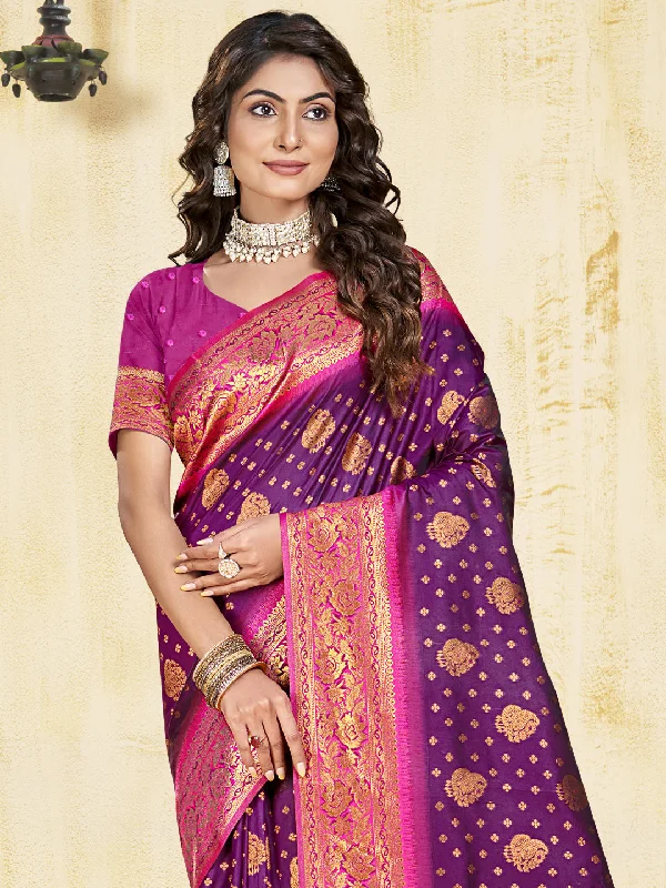 Women Wine Silk Saree With Un Stitched Blouse Soft Modal Blouse