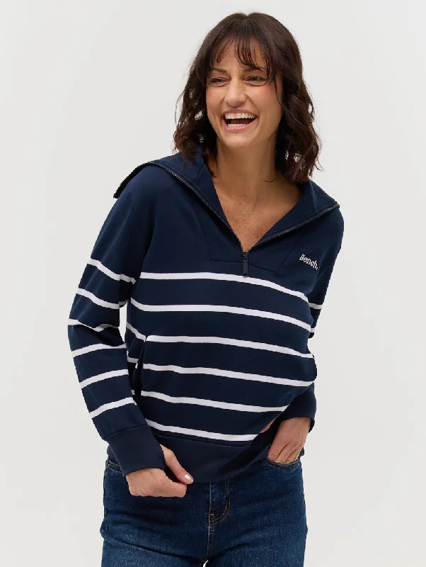 Nara Half-Zip Stripe Sweater Front Pockets Side Pockets Patch Pockets