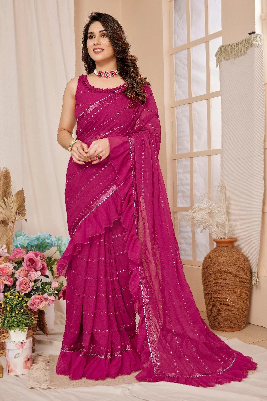 Women Pink Georgette Mirror Work Saree With Un-Stiched Blouse Textured Cotton Blouse Women Pink Georgette Mirror Work Saree With Un-Stiched Blouse Textured Cotton Blouse