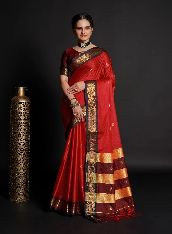Women Red Lichi Soft Silk Weaving Work Saree With Un-Stiched Blouse Elegant Silk Blouse Women Red Lichi Soft Silk Weaving Work Saree With Un-Stiched Blouse Elegant Silk Blouse