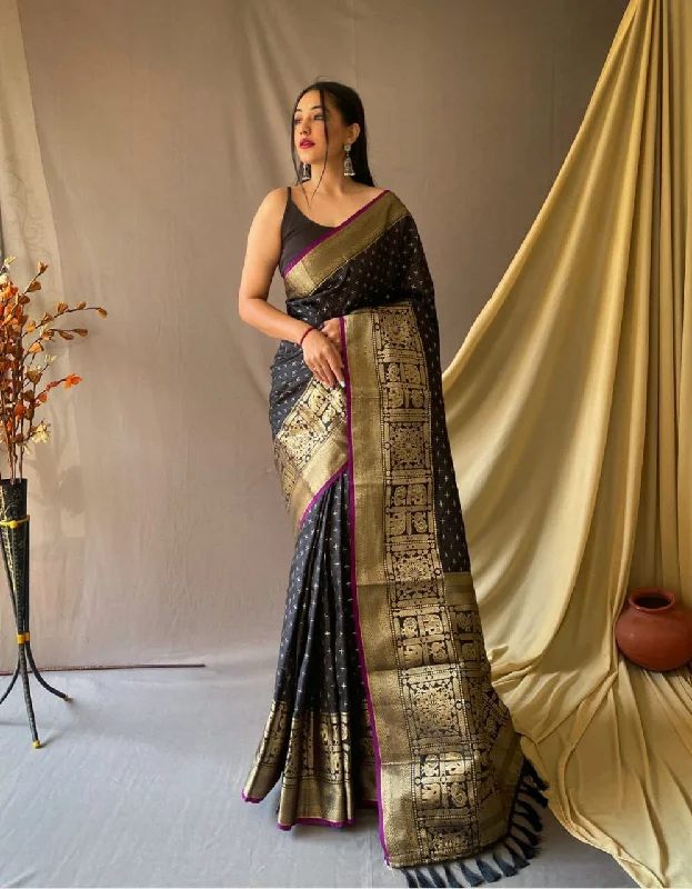 Women Black Soft Silk Weaving Work Saree With Un-Stiched Blouse Polished Work Blouse Women Black Soft Silk Weaving Work Saree With Un-Stiched Blouse Polished Work Blouse