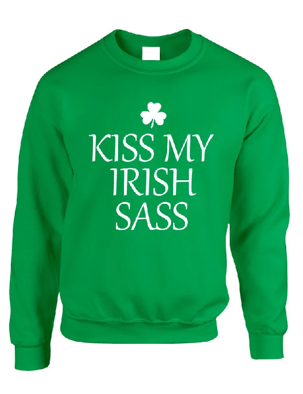 Adult Sweatshirt Kiss My Irish Sass St Patrick's Day Top Hoodie with Monochrome Minimalist Simple
