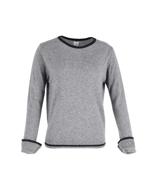 Iris & Ink Long Sleeve Knit Jumper in Grey Wool Chenille Blend Fleece Blend Nylon Blend