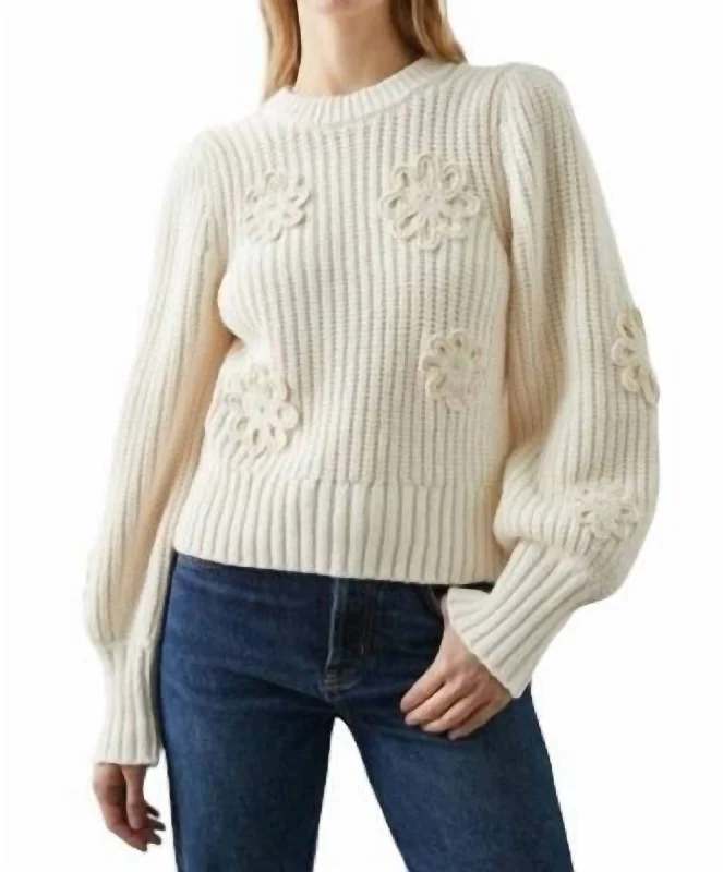 Romy Sweater In Ivory Crochet Daisies Boxy Sweater Fitted Sweater A-Line