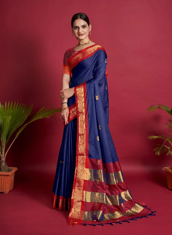 Women Deep Blue Lichi Soft Silk Weaving Work Saree With Un-Stiched Blouse Modern Work Blouse Women Deep Blue Lichi Soft Silk Weaving Work Saree With Un-Stiched Blouse Modern Work Blouse