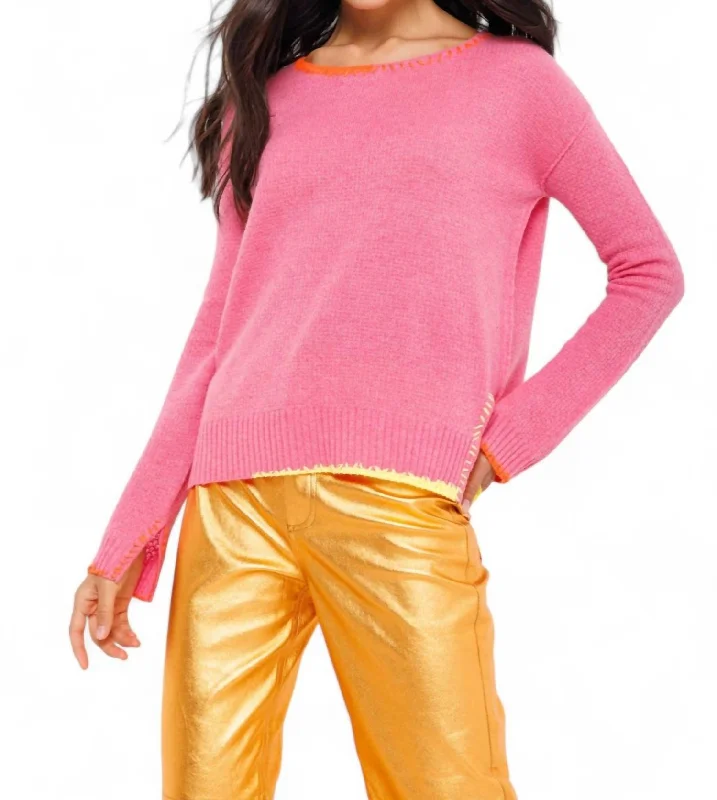 Split Decision Sweater In Pink Punch Lightweight Heavyweight Midweight