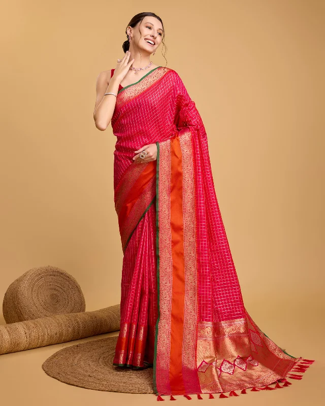 Women Rani Pure Jacquard Weaving Work Saree With Un-Stiched Blouse Double Button Blouse Women Rani Pure Jacquard Weaving Work Saree With Un-Stiched Blouse Double Button Blouse