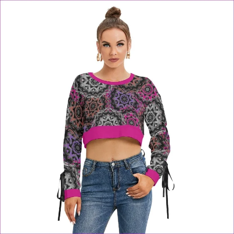 Mandala Graffiti Womens Long Lace Up Sleeve Cropped Sweatshirt Hoodie with Ribbed Hem Stretchable Secure