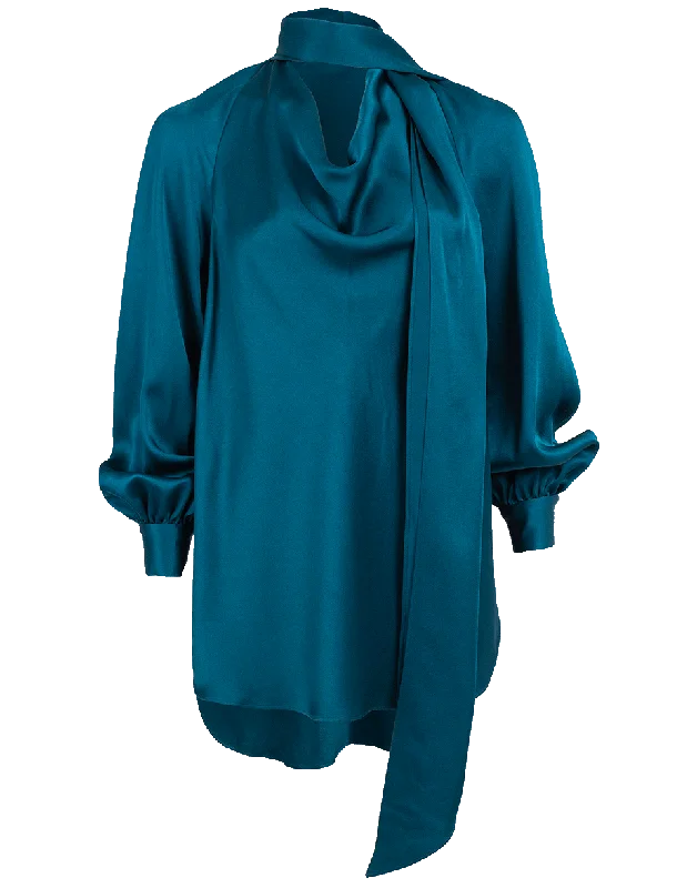Satin Neck Tie Blouse Flowy Bohemian Blouse
