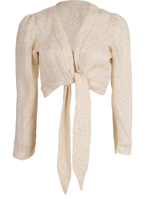 Linen Tie Blouse Subtle Shimmer Blouse