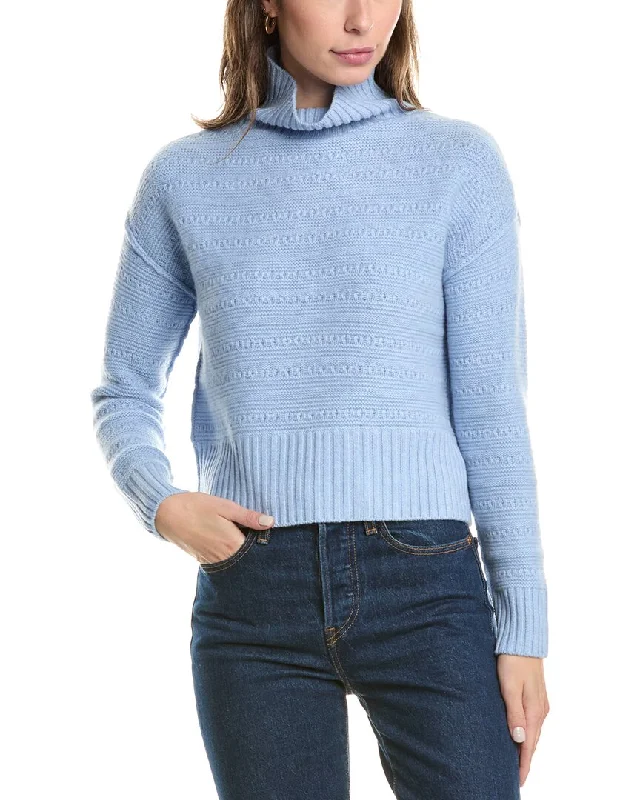 Forte Cashmere Crop Textured Cashmere Sweater Spandex Blend Rayon Blend Denim Blend