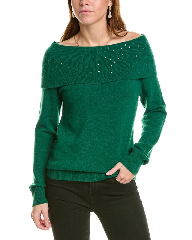 sofiacashmere Off-the-Shoulder Cashmere Sweater Iron Safe Non-Iron Wrinkle Free