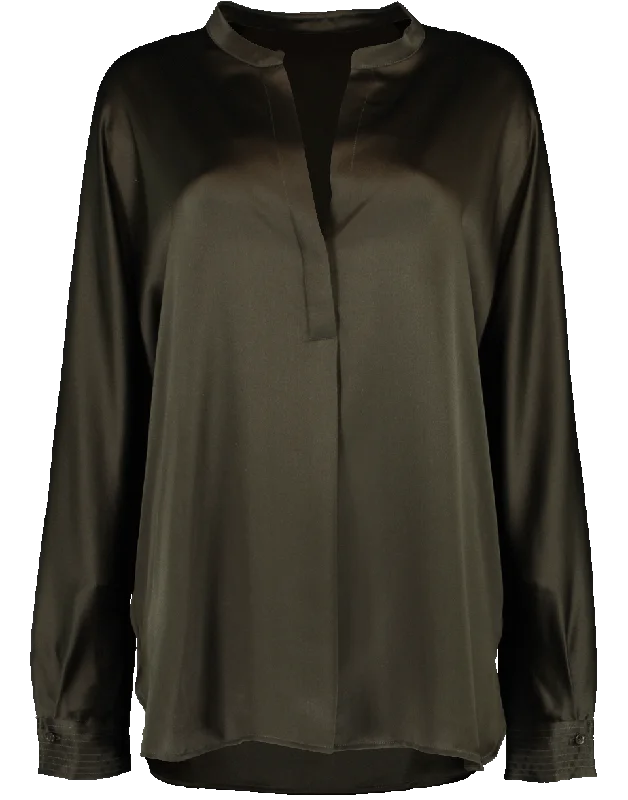 Pull On Silk Blouse Balloon Sleeve Blouse