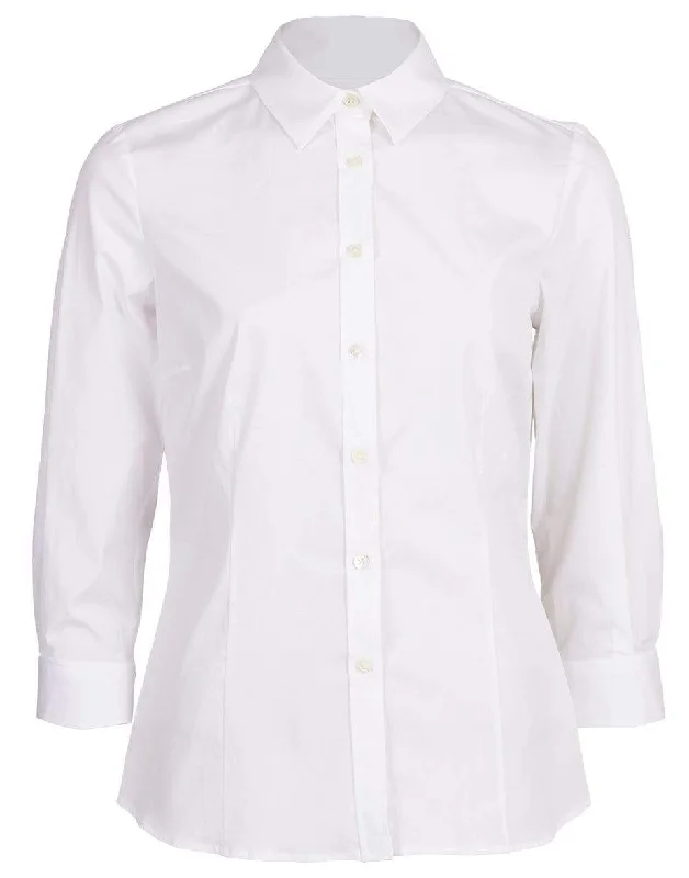 Classic 3/4 Length Sleeve Cotton Blouse Ruched Sleeve Blouse