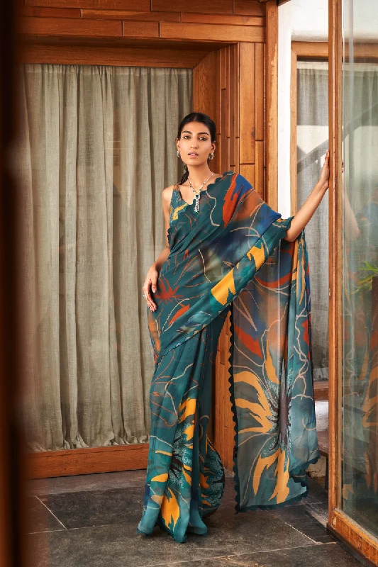 Women Rama_Multi Bright Moss Printed Saree With Un-Stiched Blouse Mandarin Collar Blouse Women Rama_Multi Bright Moss Printed Saree With Un-Stiched Blouse Mandarin Collar Blouse