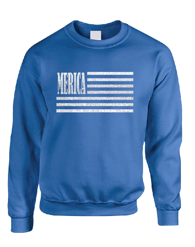 Adult Sweatshirt Merica Glitter White Flag 4th Of July USA Hoodie with Stripes Bold Sporty