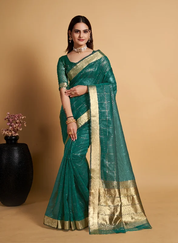 Women Light Jade Organza Silk Weaving Work Saree With Un-Stiched Blouse Sleeveless Chiffon Blouse Women Light Jade Organza Silk Weaving Work Saree With Un-Stiched Blouse Sleeveless Chiffon Blouse