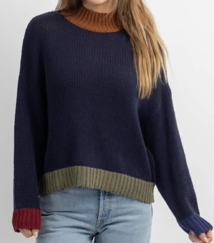 Bennett Combo Sweater In Navy Wool Fabric Cashmere Fabric Tweed Fabric