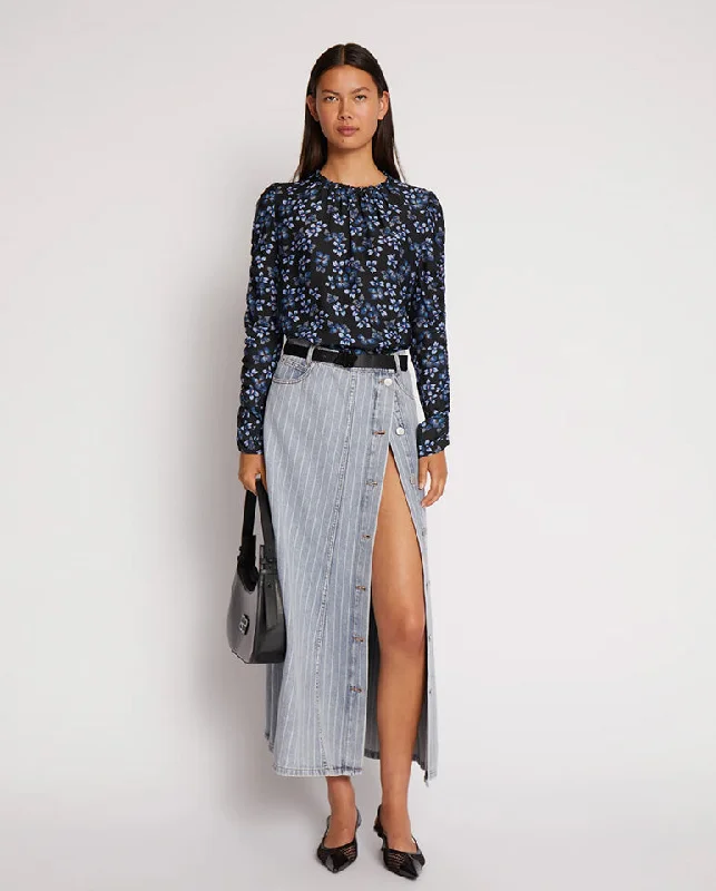 Seima Blouse Black Blue Multi Textured Cotton Blouse