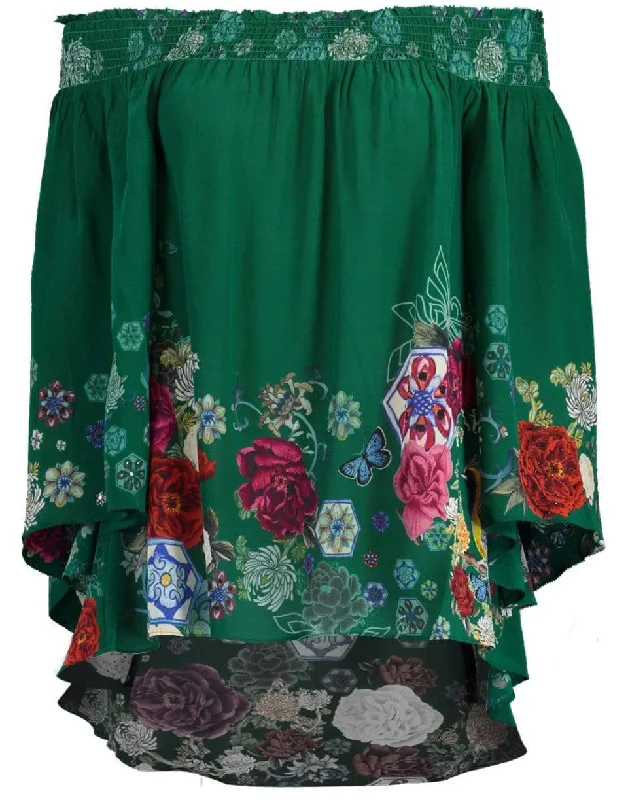 Emerald's Orbit Off Shoulder Shirred Blouse Boho Printed Blouse