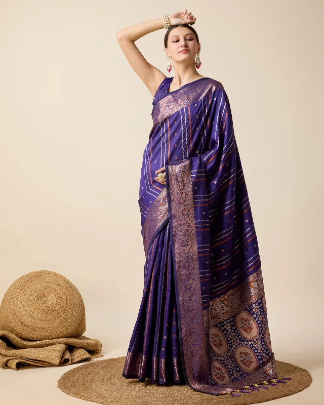 Women Violet Pure Jacquard  Zari Work Saree With Un-Stiched Blouse Soft Modal Blouse