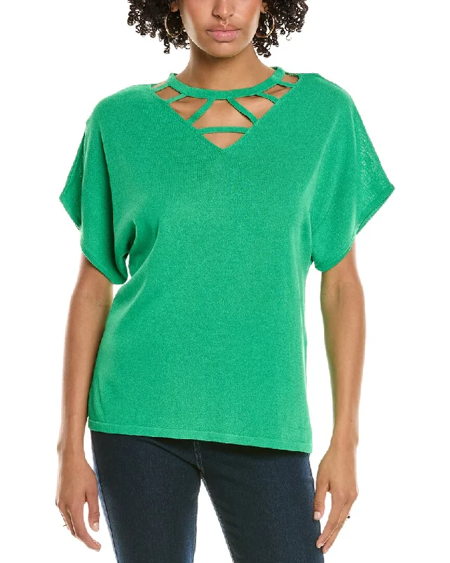 Joseph Ribkoff Cutout Sweater Ribbed Striped Patterned