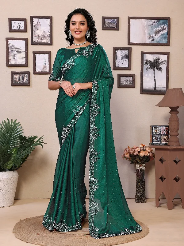 Women Party Wear Diamond worked  Rangoli Silk(Satin) Saree with Un Stitched Blouse Loose Fit Blouse