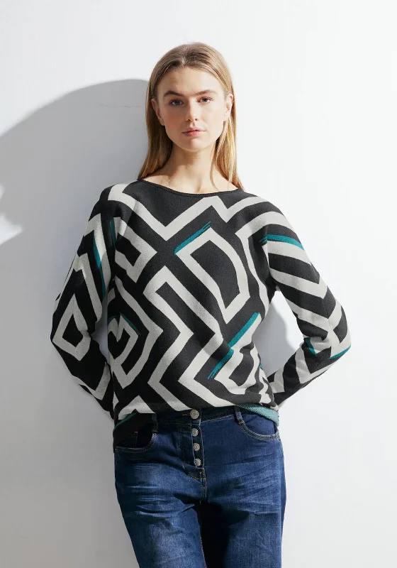 Cecil Graphic Print Pullover Jumper, Black Front Pockets Side Pockets Patch Pockets