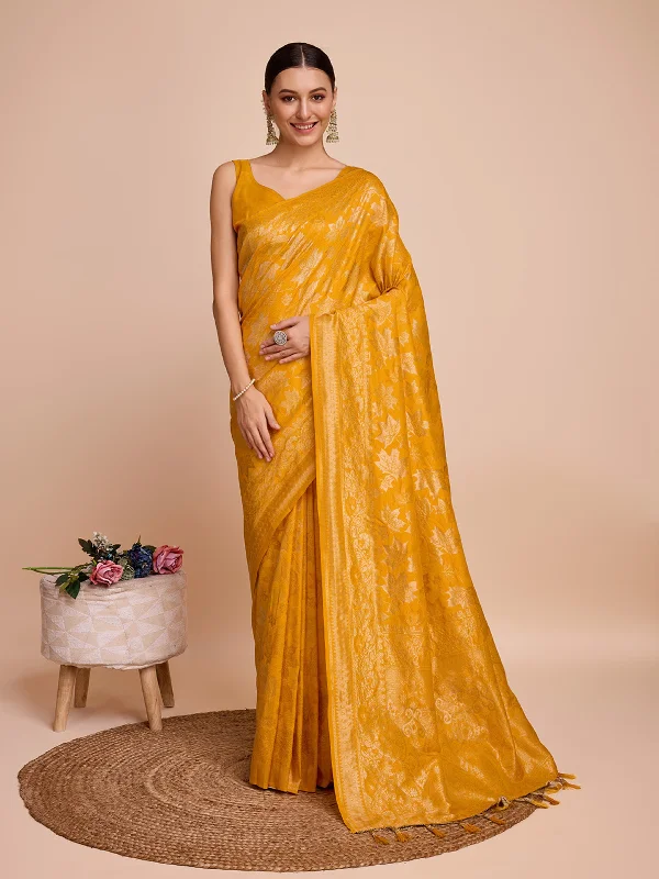 Women Yellow Kota Doriya Soft Silk Weaving Work Saree With Un-Stiched Blouse Stylish Wrap Blouse Women Yellow Kota Doriya Soft Silk Weaving Work Saree With Un-Stiched Blouse Stylish Wrap Blouse
