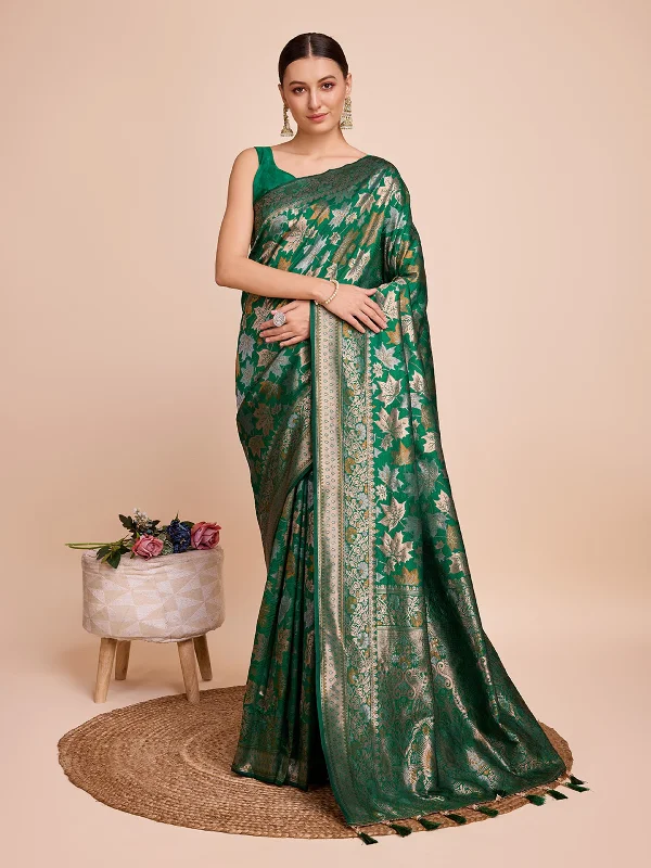Women Green Kota Doriya Soft Silk Weaving Work Saree With Un-Stiched Blouse Puff Sleeve Blouse Women Green Kota Doriya Soft Silk Weaving Work Saree With Un-Stiched Blouse Puff Sleeve Blouse