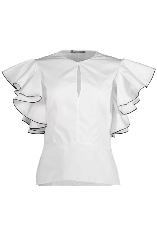 Ruffle Blouse with Piping Ruffled Neck Blouse