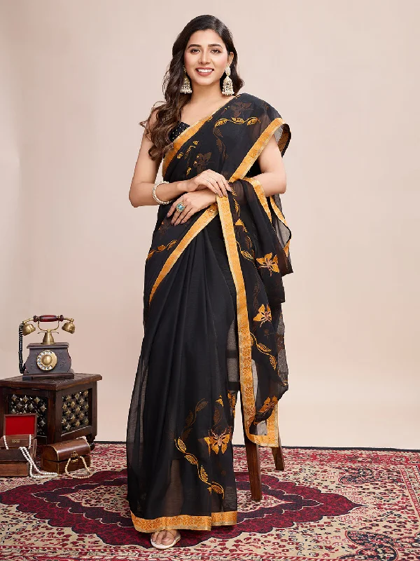 Women Party Wear Flower Embroidery Worked Georgette Saree with Un Stitched Blouse Modern Oversized Blouse